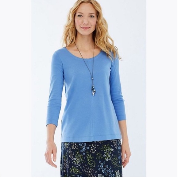J. Jill Tops - J.Jill Blue Solid Perfect Pima 3/4 Sleeve T-Shirt M Cotton Scoop Women’s